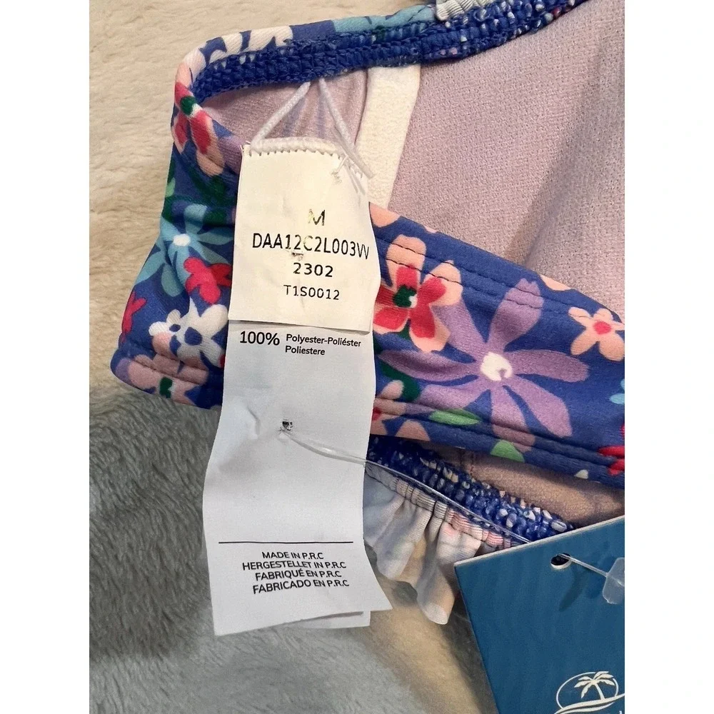 CUPSHE Bikini Top Swimsuit Medium Bandeau Floral Blue Top Back Tie New With Tag
